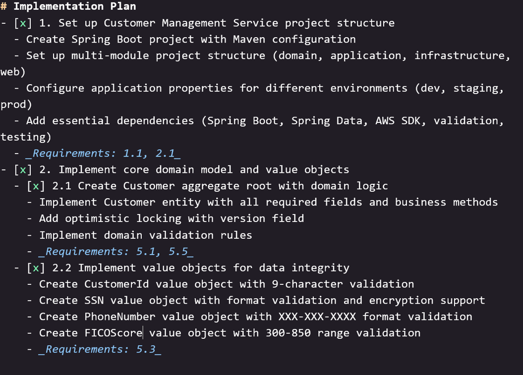 Sample of the tasks file to implement the microservices