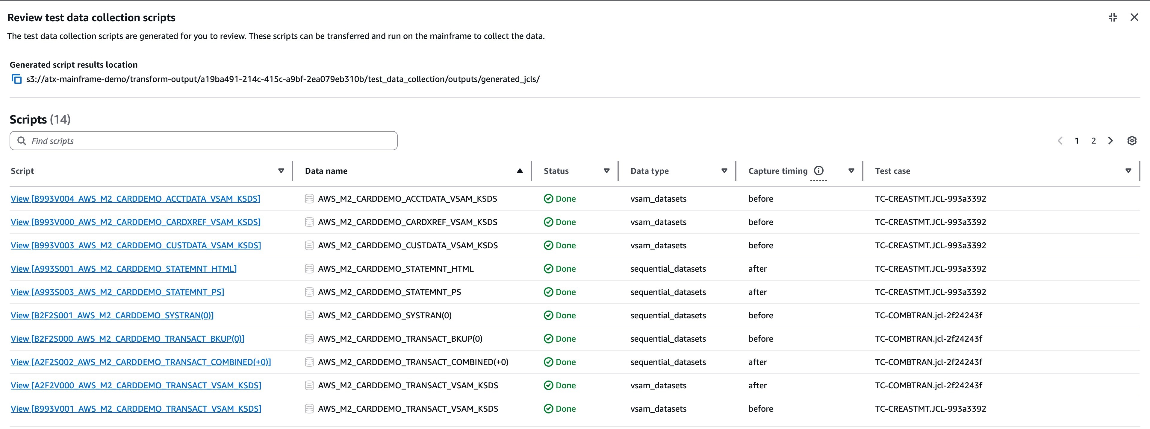 Test data collection scripts