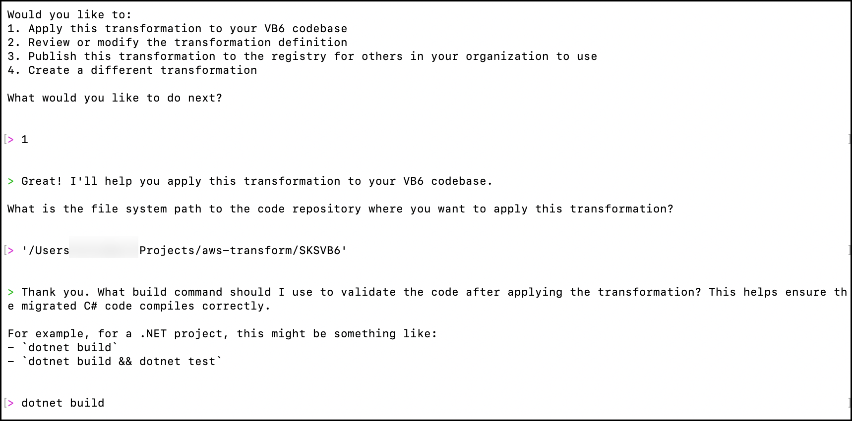 Figure 4 - Adding a build command to validate the transformation. 