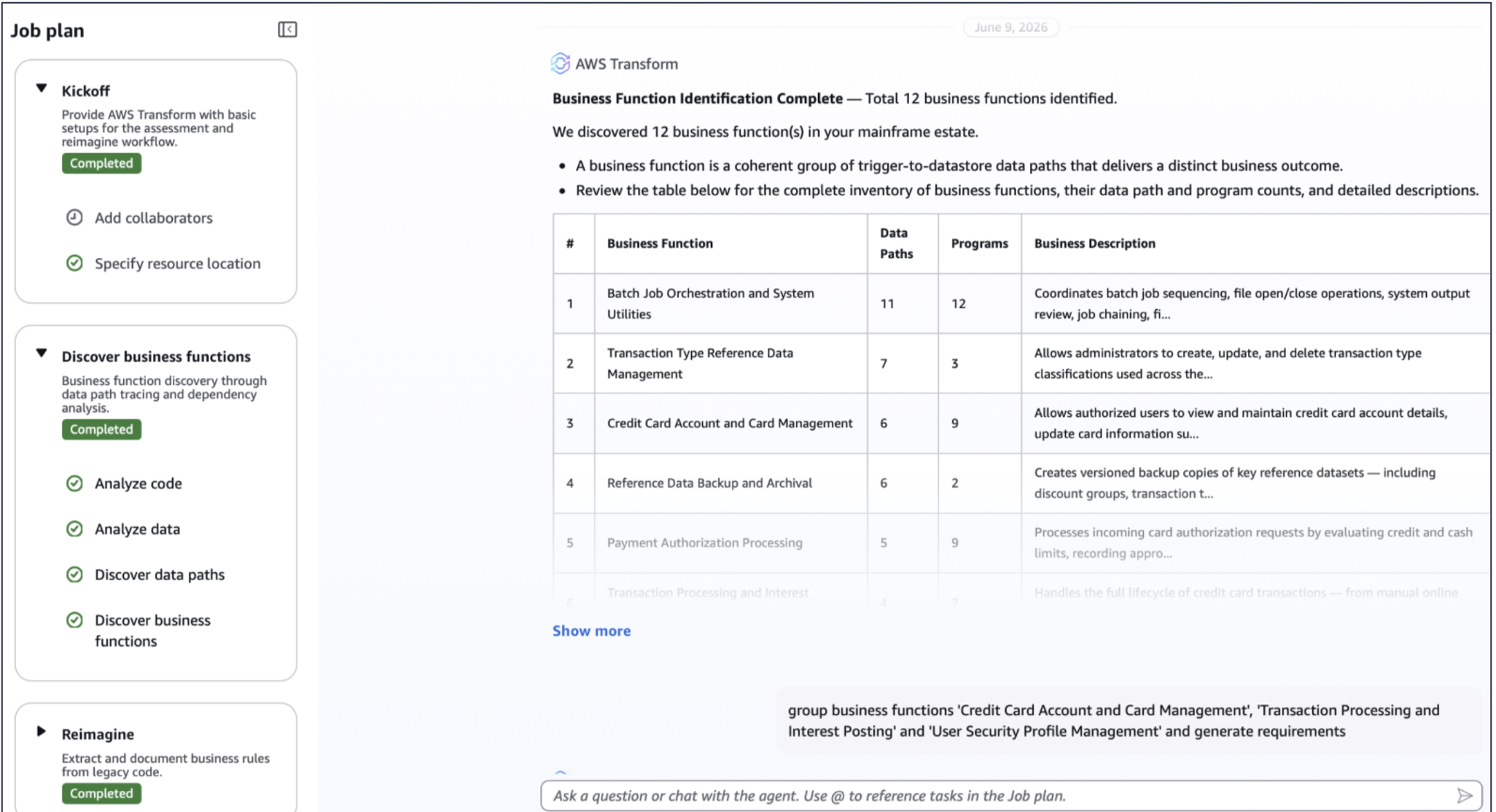 Generating requirements for one or more business functions identified