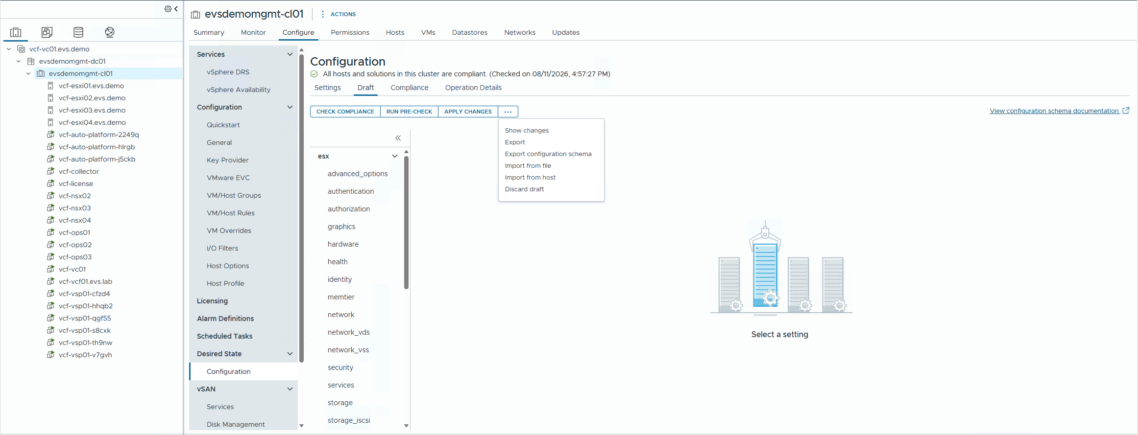 vSphere Configuration Profiles option in cluster Configure tab