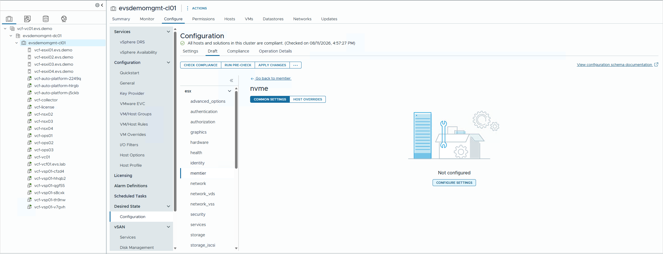 MEMTIER setting in Desired State draft editor