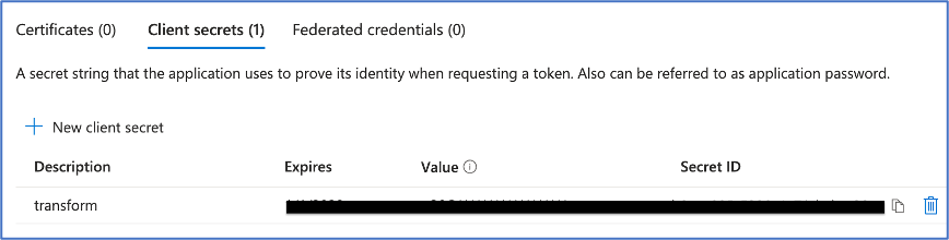The Certificates and secrets page