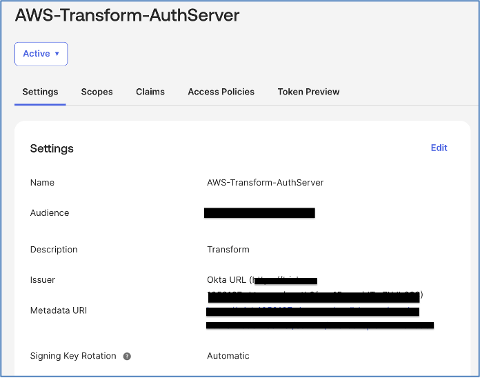 Authorization Server Settings tab