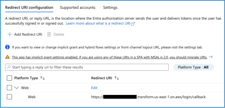 Entra ID Authentication page