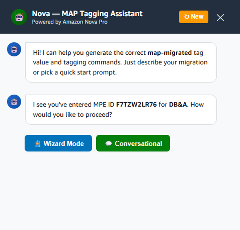 Figure 2: MAP Tag Generator chat interface with Wizard and Conversational mode options