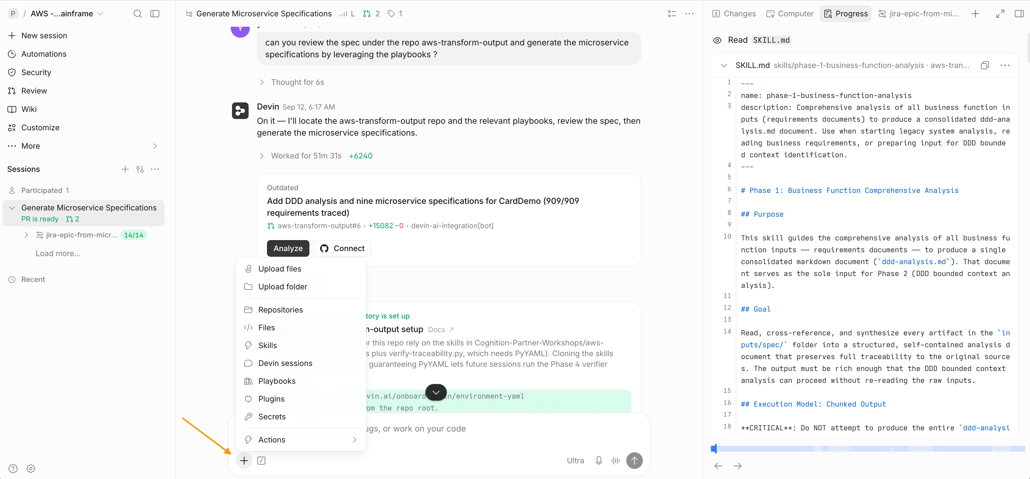 A sample Devin Web App interface running forward engineering