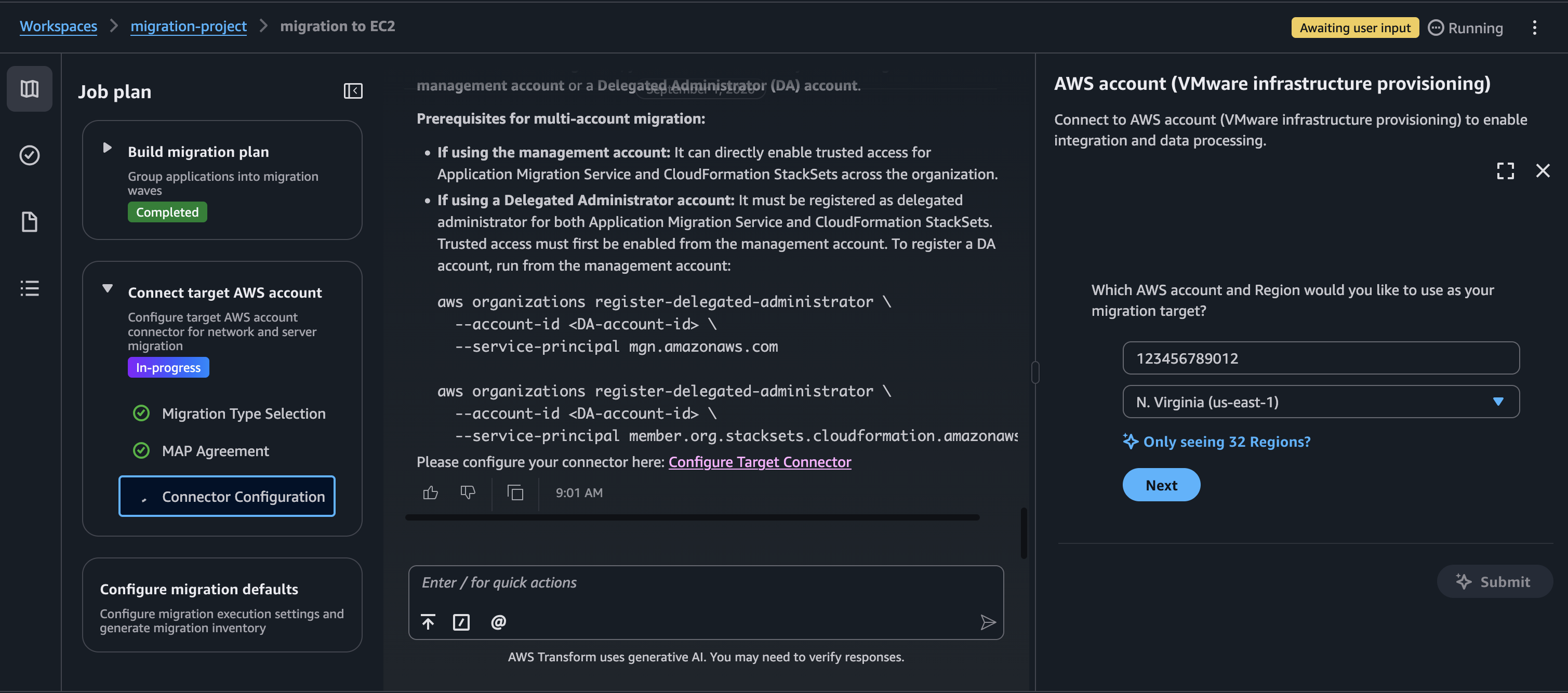 aws transform multi account connector