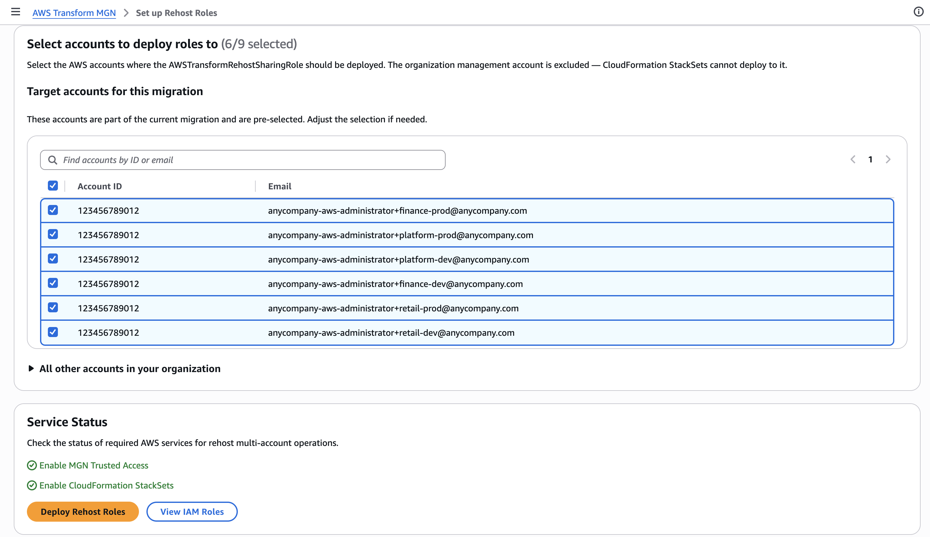 aws transform multi-account IAM roles