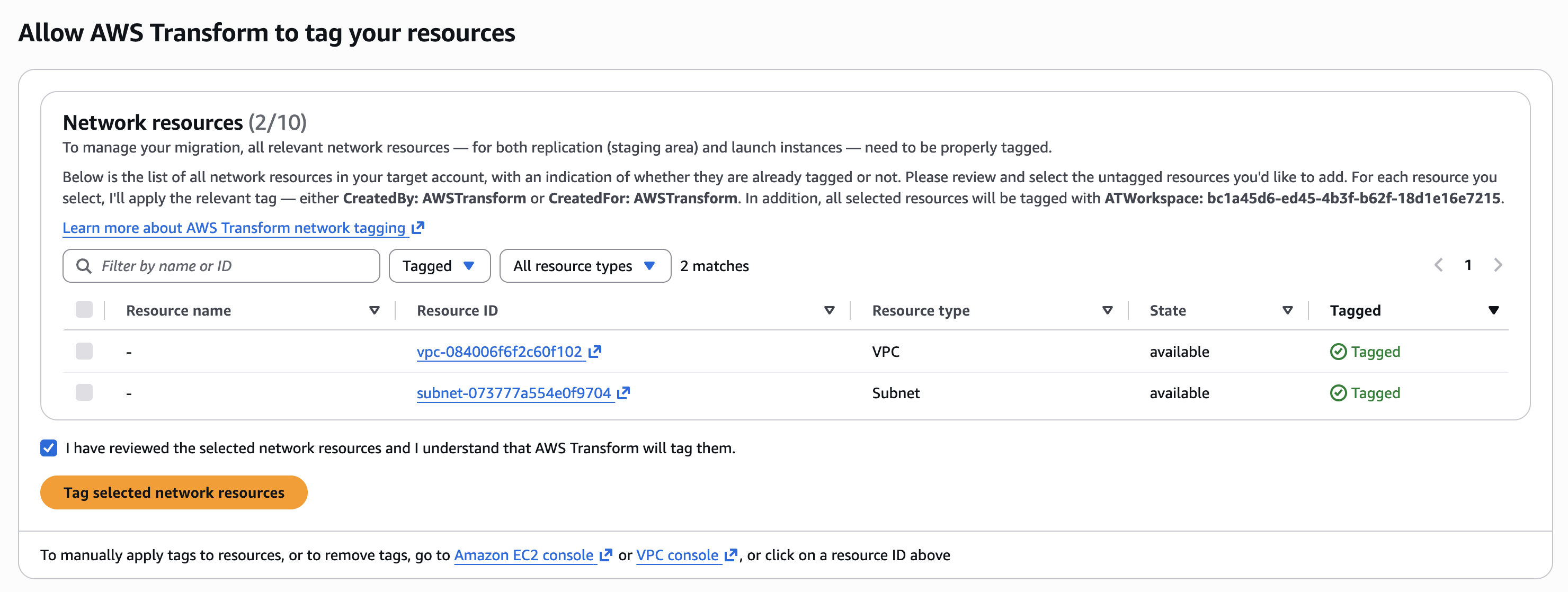 aws transform multi-account allow tagging target resources
