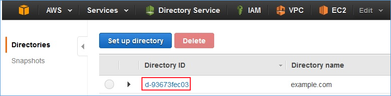 Screenshot of choosing the Directory ID