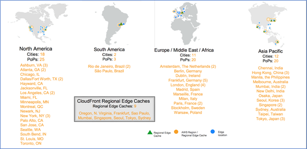 Map showing Amazon edge locations