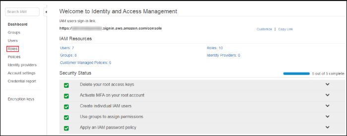 Screenshot of the IAM console