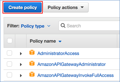 Screenshot of choosing "Create policy"