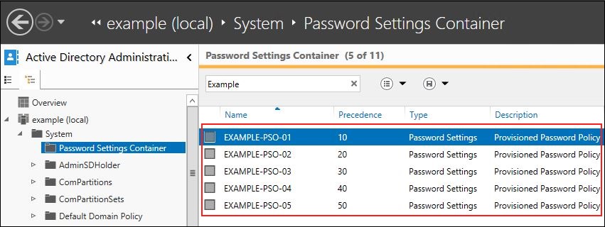 Screenshot showing the five new password policies