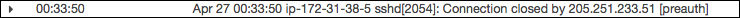 Screenshot of one line of the ssh.log file