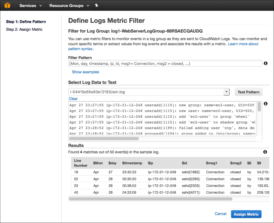 Screenshot of applying the filter pattern