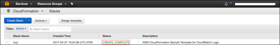 Screenshot showing the stack was created successfully