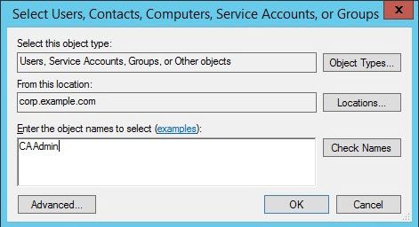 Screenshot showing the "Enter the object names to select" box Screenshot showing the "Enter the object names to select" box