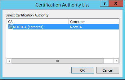 Screenshot of the Certification Authority List window