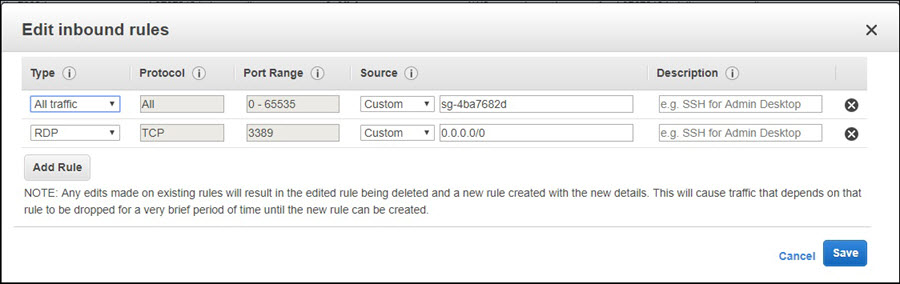 Screenshot of adding an inbound rule