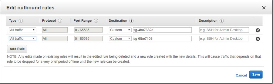 Screenshot of adding an outbound rule