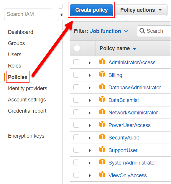 Image of the "Create policy" button