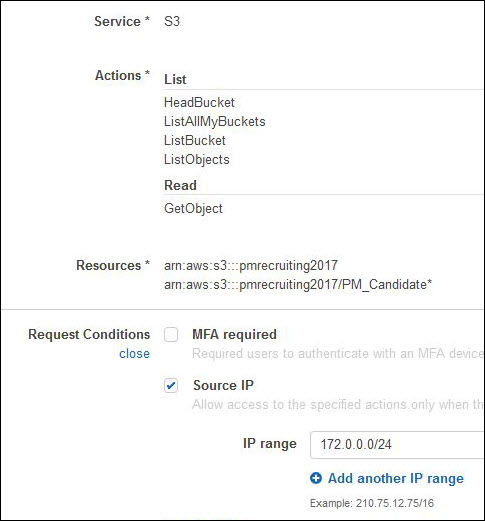 Screenshot of S3 permissions