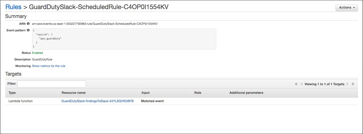 Screenshot of a CloudWatch Events rule