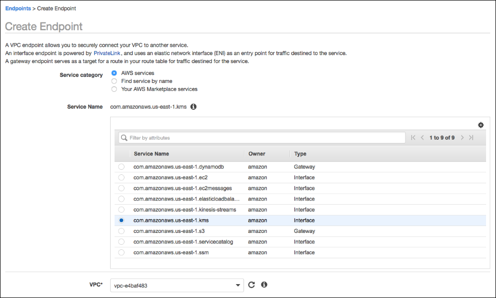 How To Connect Directly To Aws Key Management Service From Amazon Vpc By Using An Aws Privatelink Endpoint Aws Security Blog