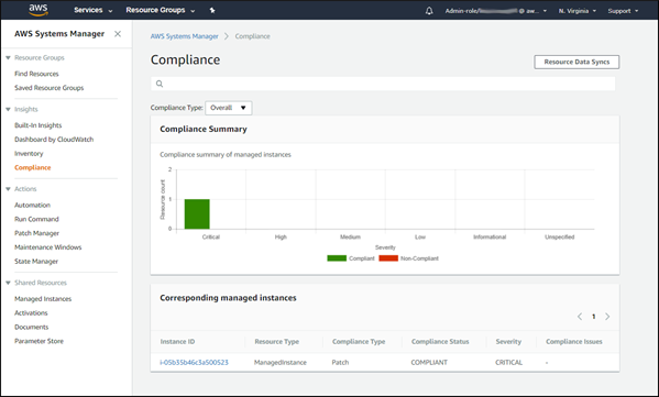 Screenshot of the Compliance page of the Systems Manager console