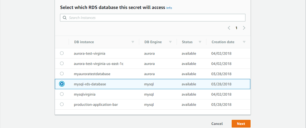 Select the RDS database interface