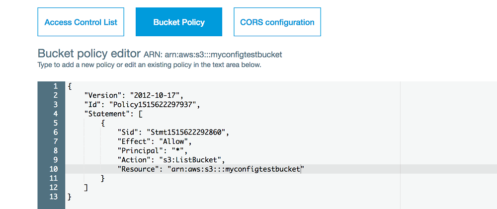 A bucket policy that allows access