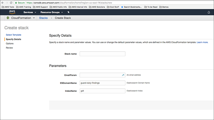 Figure 3: The "Create stack" interface