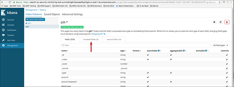 Figure 15: The "scripted fields" tab