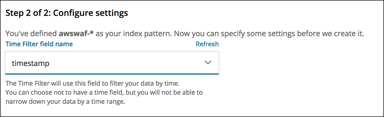 Figure 10: Configuring a time filter for the index pattern