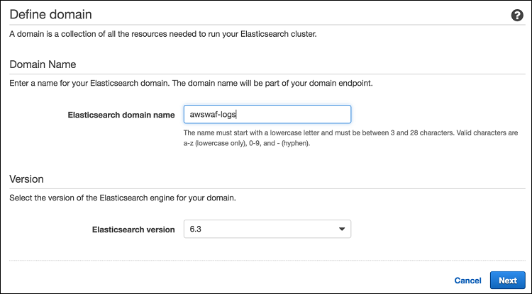 Figure 2: Defining Amazon ES Domain