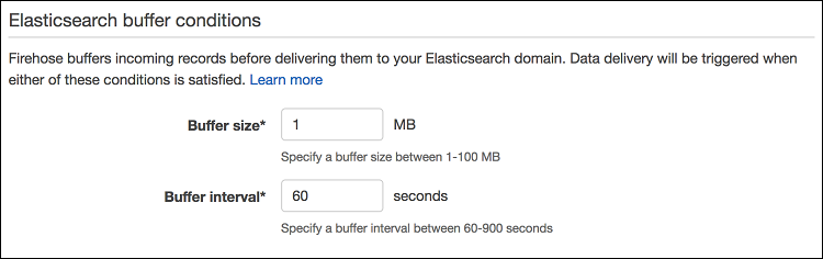 Figure 7: Setting up Data Firehose buffer conditions