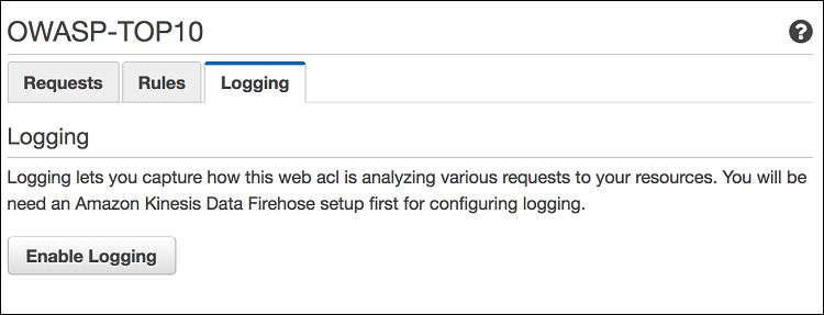 Figure 8: Enabling logging for AWS WAF web ACL