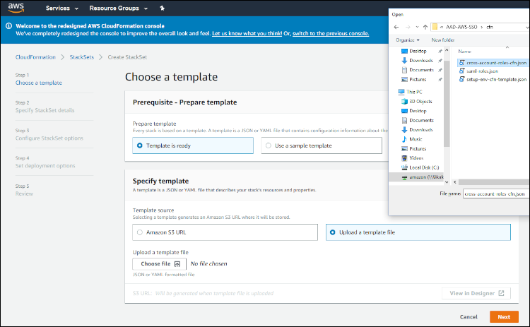 Figure 7: Upload template to StackSets console