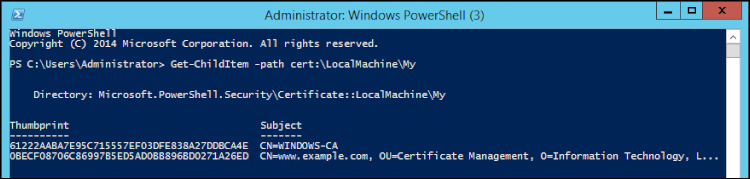 Figure 7: Run the command Get-ChildItem -path cert:\LocalMachine\My