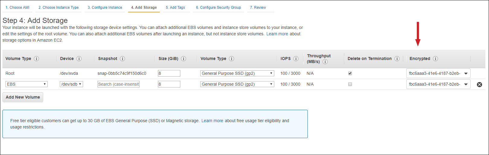 Figure 1: Specifying your EBS volumes