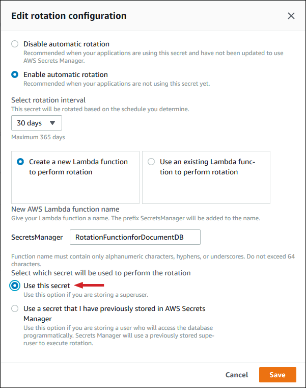 Figure12: Select credentials for Secret Manager to use