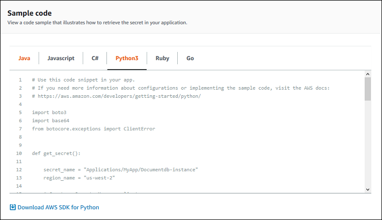 Figure 8: Copy the code sample for use in your application