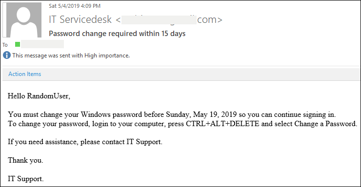 Figure 12: Sample password expiration email