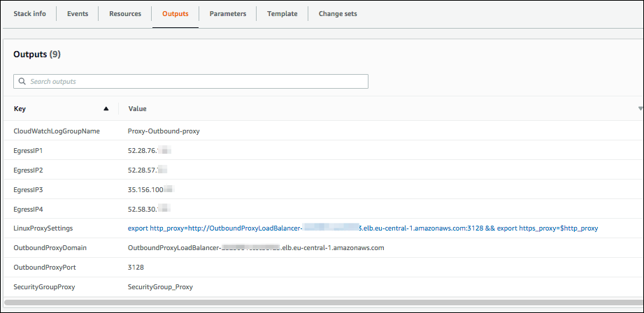 Figure 3: Stack output parameters