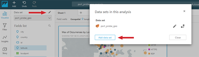 Figure 16: Adding a new data set to your Amazon QuickSight analysis