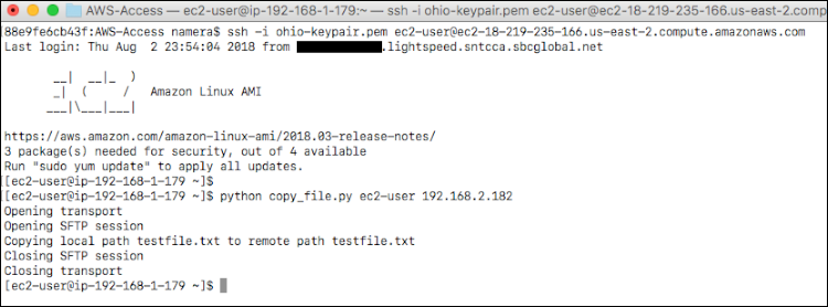 Figure 6: The <span style="font-family: courier">ssh</span> login to master node, and the <span style="font-family: courier">copy_file.py</span> command