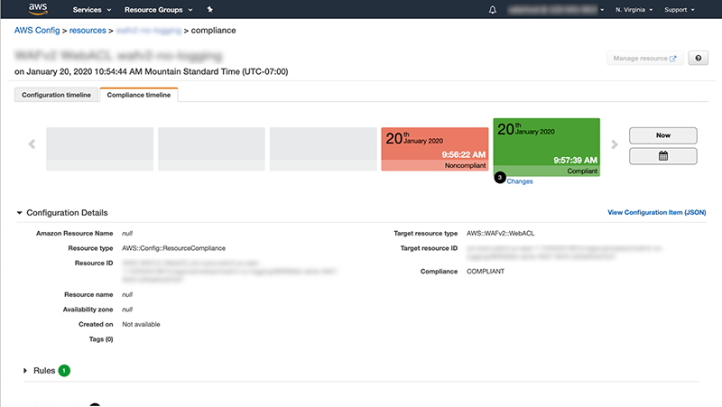 Figure 2: Web ACL compliance history in AWS Config