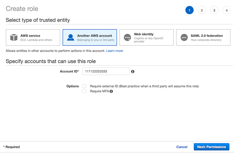 Figure 1: Enter your Account ID to begin creating a role in AWS IAM